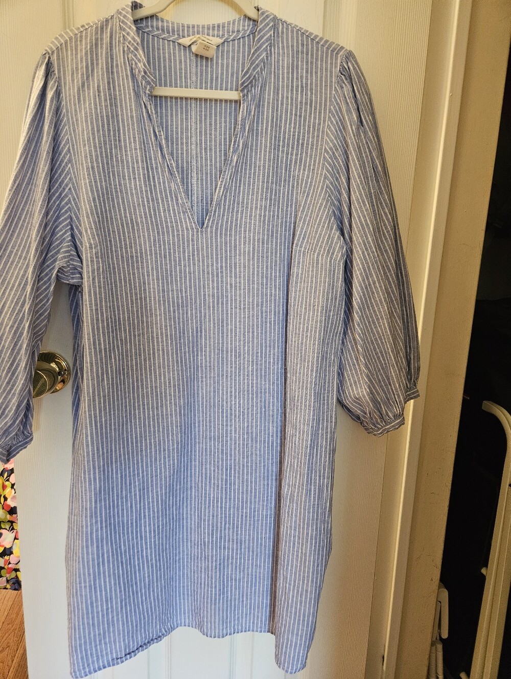 H&M Light Blue & White Striped V-Neck Tunic Dress